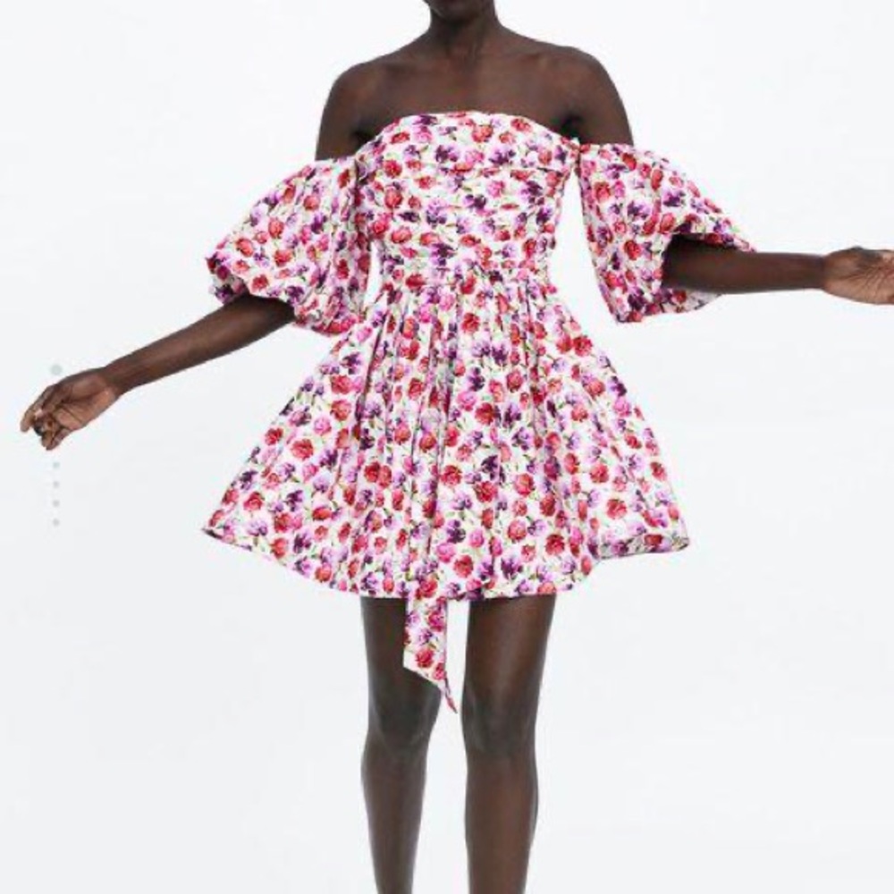 Zara off shoulder floral mini dress